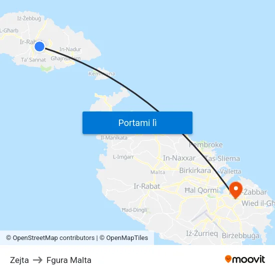 Zejta to Fgura Malta map