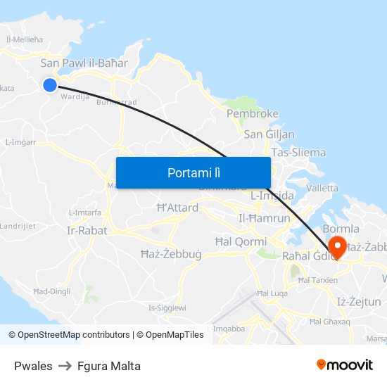 Pwales to Fgura Malta map