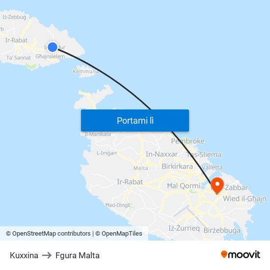 Kuxxina to Fgura Malta map