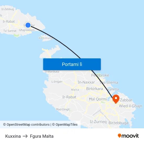 Kuxxina to Fgura Malta map