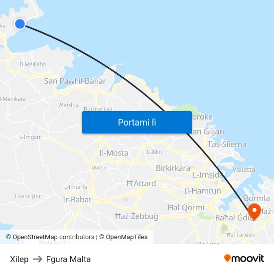Xilep to Fgura Malta map