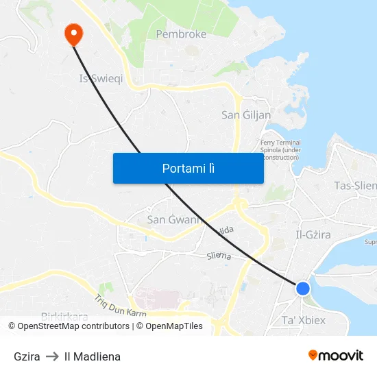 Gzira to Il Madliena map