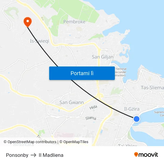Ponsonby to Il Madliena map