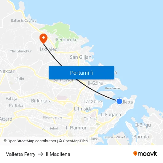 Valletta Ferry to Il Madliena map