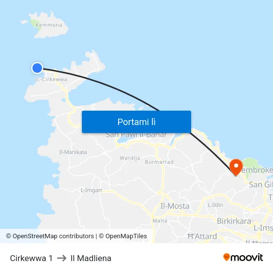 Cirkewwa 1 to Il Madliena map