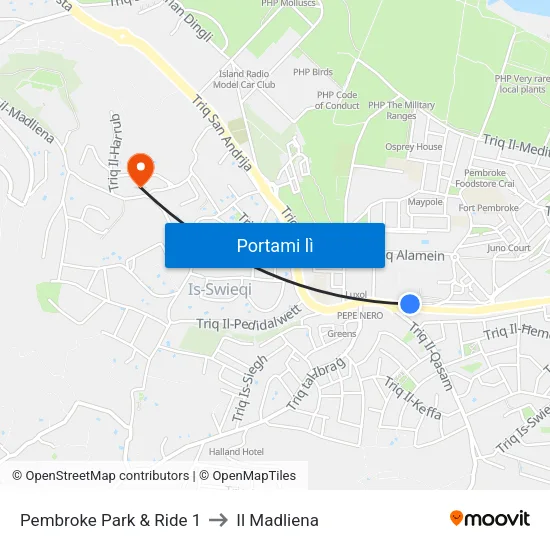 Pembroke Park & Ride 1 to Il Madliena map