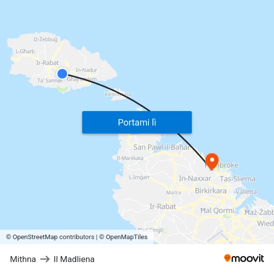 Mithna to Il Madliena map