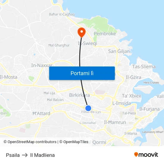 Psaila to Il Madliena map