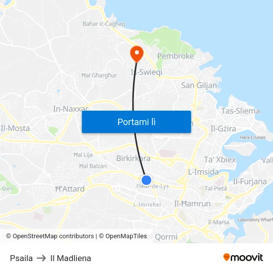 Psaila to Il Madliena map