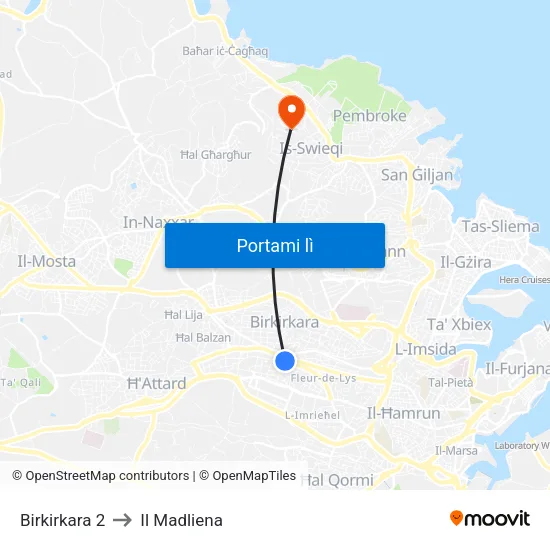 Birkirkara 2 to Il Madliena map