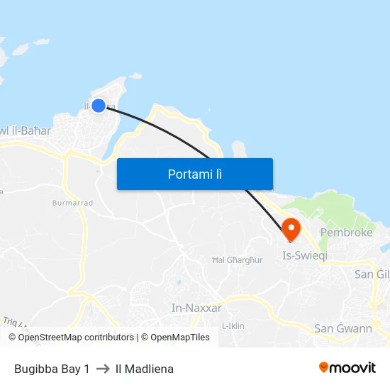 Bugibba Bay 1 to Il Madliena map
