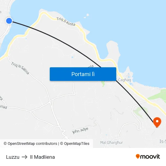 Luzzu to Il Madliena map