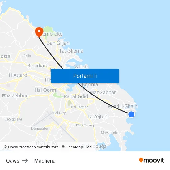 Qaws to Il Madliena map