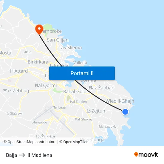 Bajja to Il Madliena map