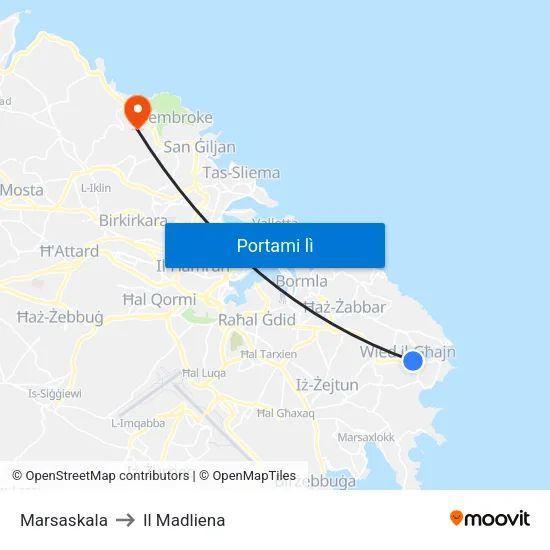 Marsaskala to Il Madliena map