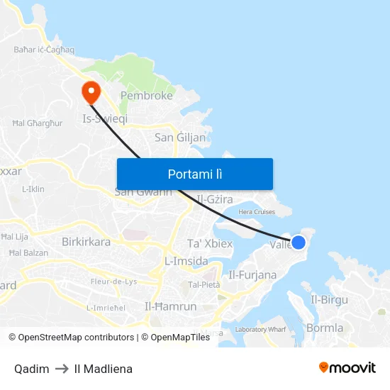 Qadim to Il Madliena map