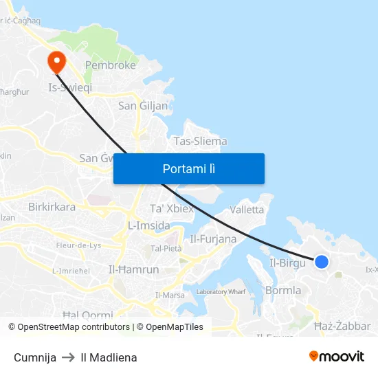 Cumnija to Il Madliena map