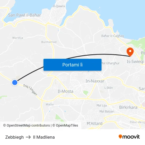 Zebbiegh to Il Madliena map