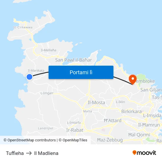 Tuffieha to Il Madliena map