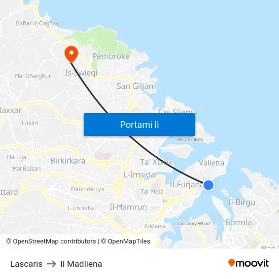 Lascaris to Il Madliena map