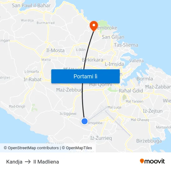 Kandja to Il Madliena map