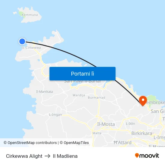 Cirkewwa Alight to Il Madliena map