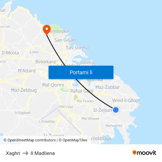 Xaghri to Il Madliena map