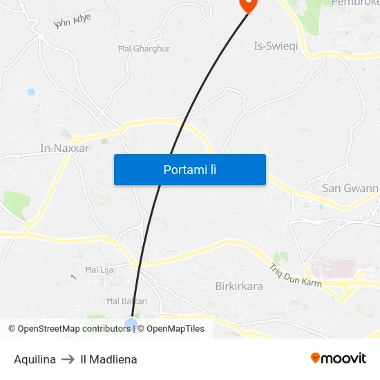 Aquilina to Il Madliena map