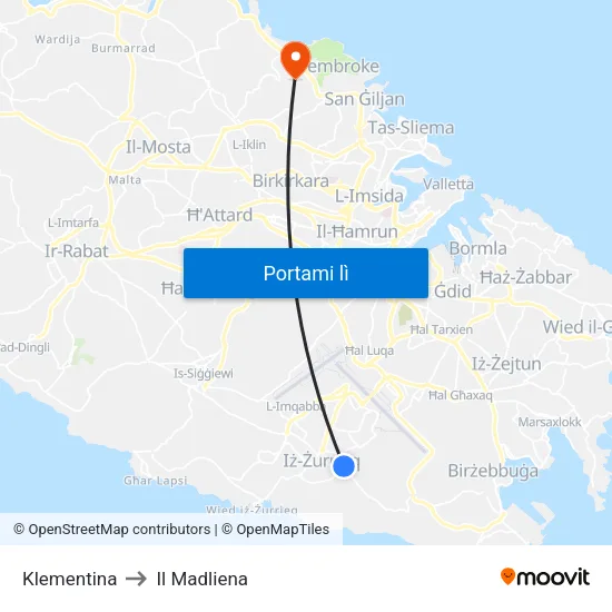Klementina to Il Madliena map