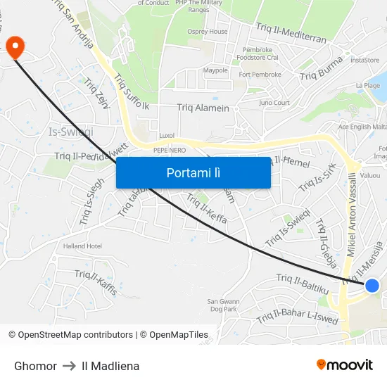 Ghomor to Il Madliena map