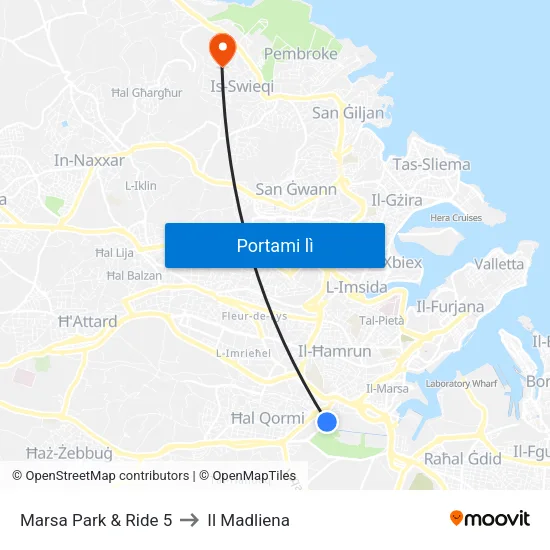 Marsa Park & Ride 5 to Il Madliena map