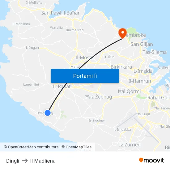 Dingli to Il Madliena map