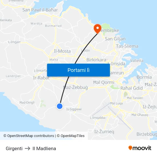 Girgenti to Il Madliena map