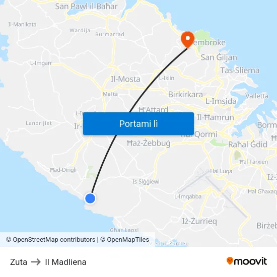 Zuta to Il Madliena map