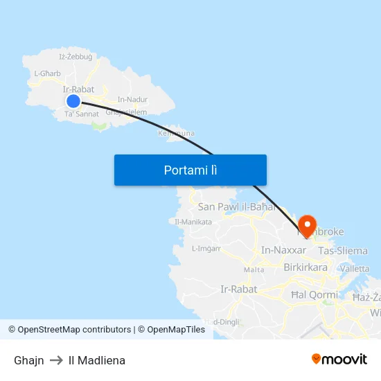 Ghajn to Il Madliena map