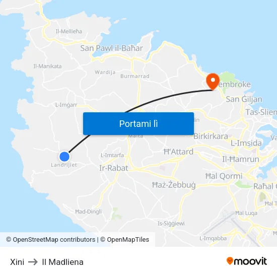 Xini to Il Madliena map