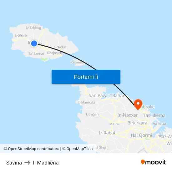 Savina to Il Madliena map