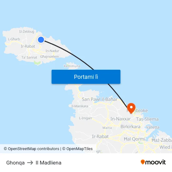 Ghonqa to Il Madliena map