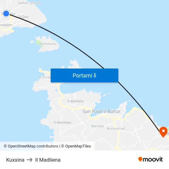 Kuxxina to Il Madliena map