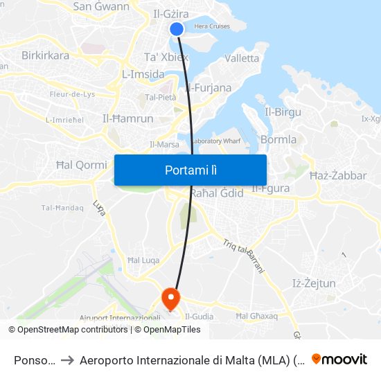 Ponsonby to Aeroporto Internazionale di Malta (MLA) (Luqa Airport) map