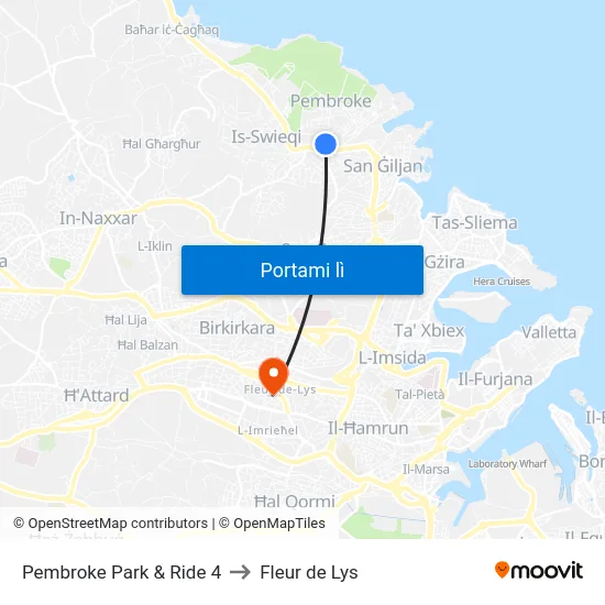 Pembroke Park & Ride 4 to Fleur de Lys map