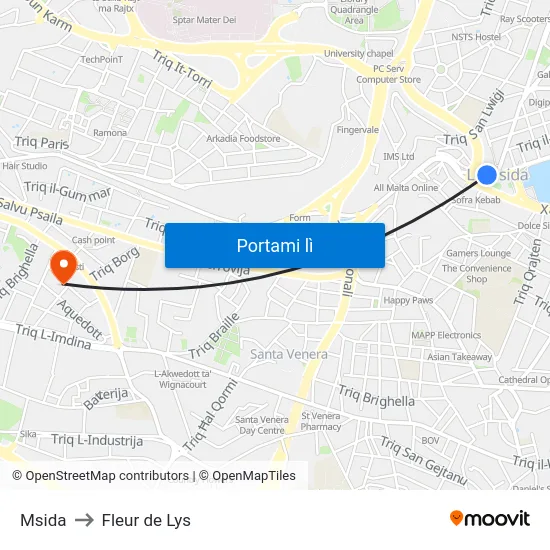 Msida to Fleur de Lys map