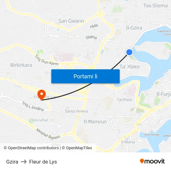 Gzira to Fleur de Lys map