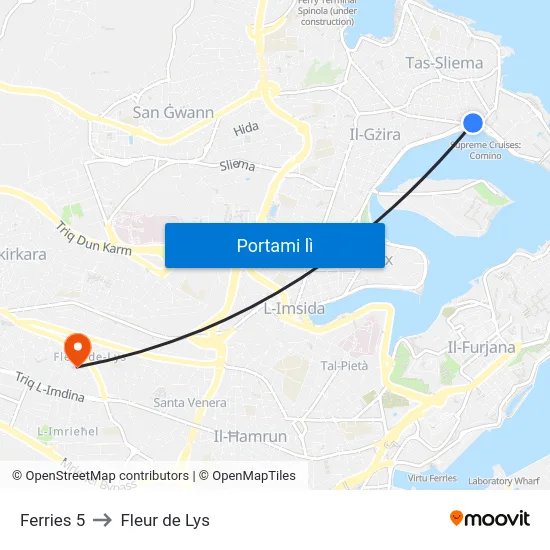 Ferries 5 to Fleur de Lys map