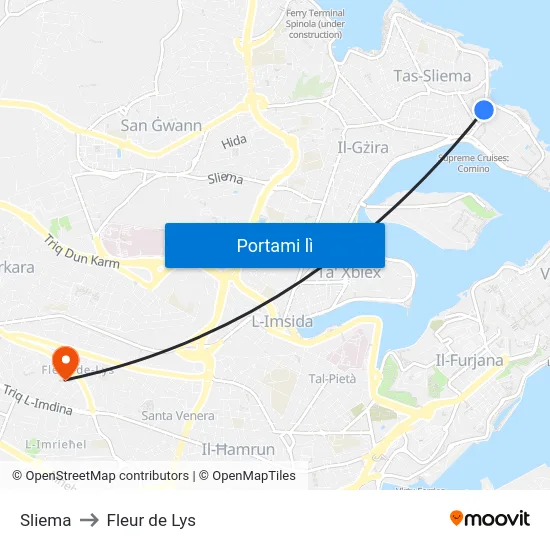 Sliema to Fleur de Lys map