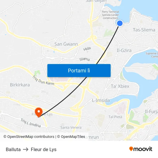 Balluta to Fleur de Lys map