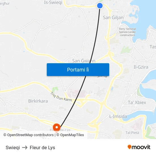 Swieqi to Fleur de Lys map