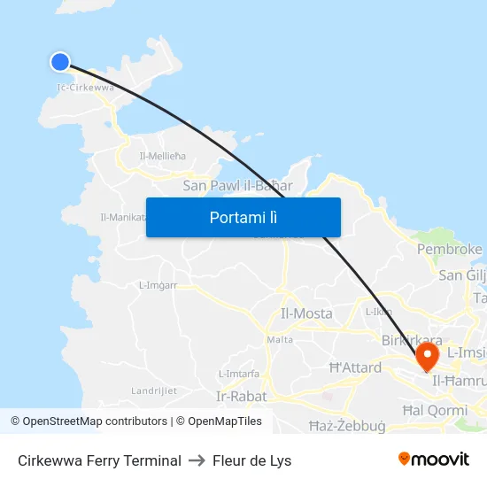 Cirkewwa Ferry Terminal to Fleur de Lys map