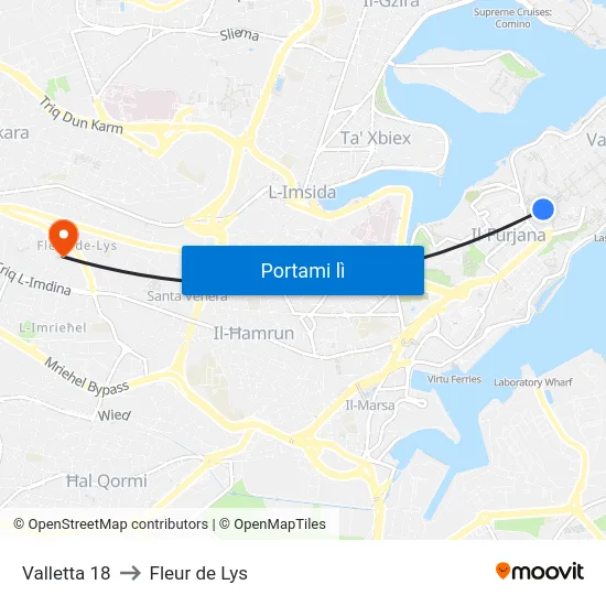 Valletta 18 to Fleur de Lys map