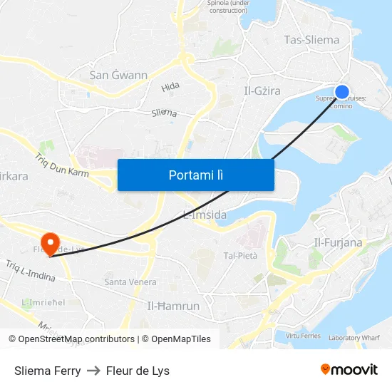 Sliema Ferry to Fleur de Lys map